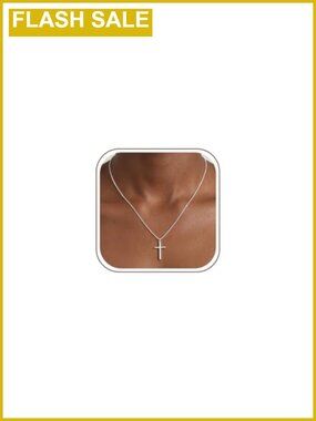 925 Sterling Silver Cross Necklace 1MM Box Chain Women Jewelry Gift